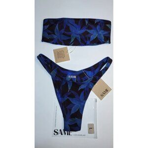 SAME Los Angeles Blue Floral Bandeau Bikini | Size L | NWT